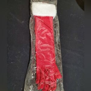 Leg Avenue Red Satin Faux Fur Trim Gloves